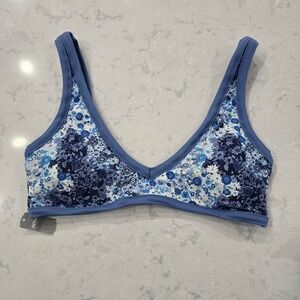 Aerie Women XL Blue Floral Scoop Neck Bikini Top Recycled Nylon Swimwear